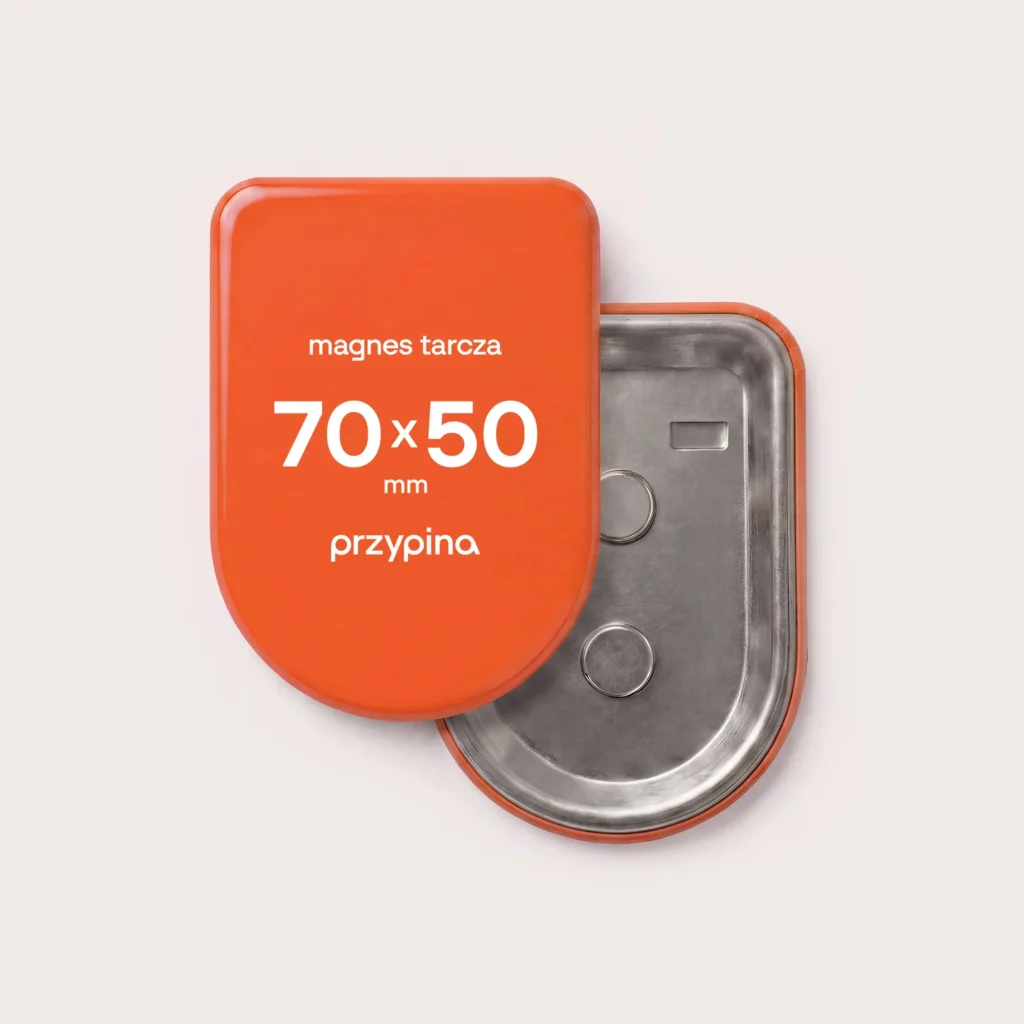 Magnes w kształcie tarczy 70x50 mm personalizowany przód i tył
